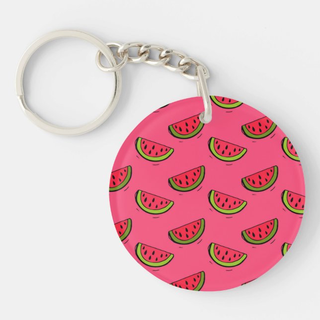 Summer Watermelon on Pink Pattern Key Ring (Front)