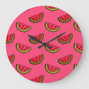 Summer Watermelon on Pink Pattern Large Clock