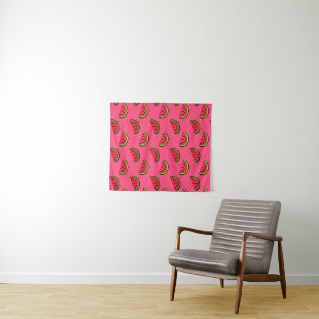 Summer Watermelon on Pink Pattern Tapestry (In Situ (Horizontal))