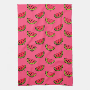 Summer Watermelon on Pink Pattern Tea Towel