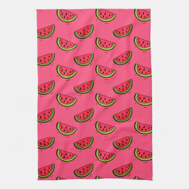 Summer Watermelon on Pink Pattern Tea Towel (Vertical)