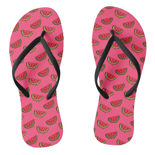 Summer Watermelon on Pink Pattern Thongs (Footbed)