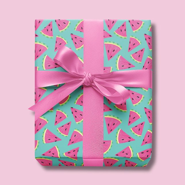 Summer Watermelon Patttern Wrapping Paper (Watermelon wrapping paper on a turquoise background)