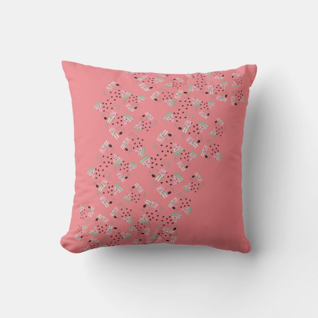Summer Watermelon Pink Ice Cream Seeds Pattern Cushion (Front)