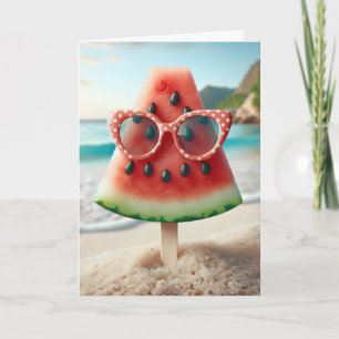 Summer Watermelon Popsicle With Sunglasses Card