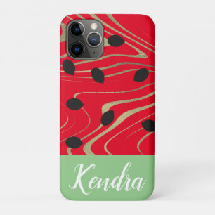 Summer Watermelon Seed Gold Swirl Illustration iPhone 11 Pro Case