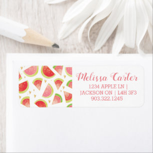 Summer Watermelon Slices & Gold Heart Pattern Return Address Label