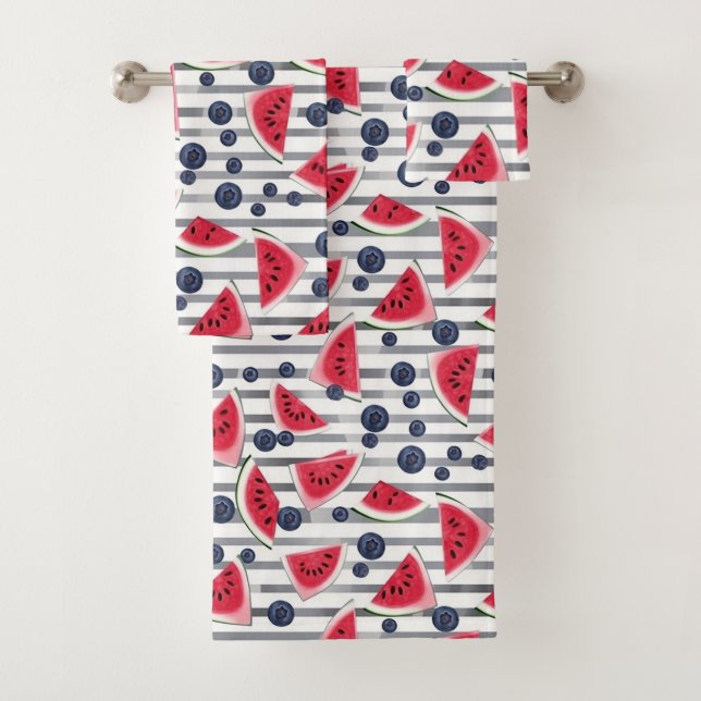 Summer Watermelon Stripes Bath Towel Set (Insitu)