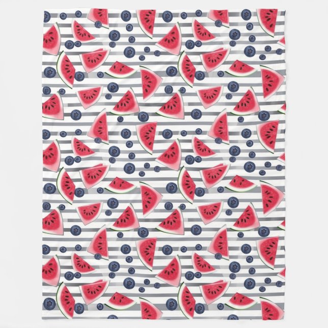 Summer Watermelon Stripes Fleece Blanket (Front)