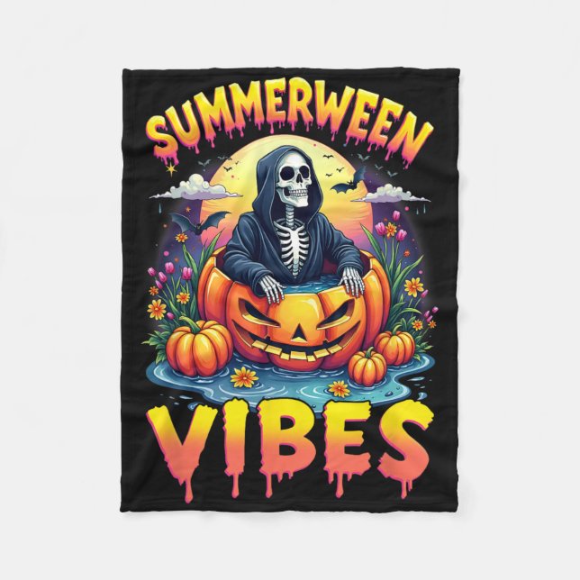 Summer Watermelon Summerween Vibes Skeleton Jack-o Fleece Blanket (Front)