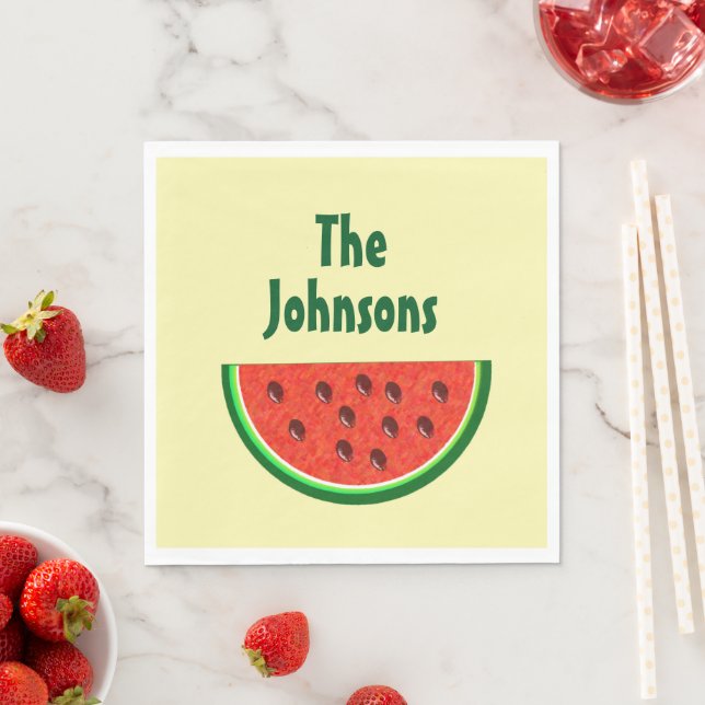 Summer Watermelon Yellow Paper Party Napkins (Insitu)