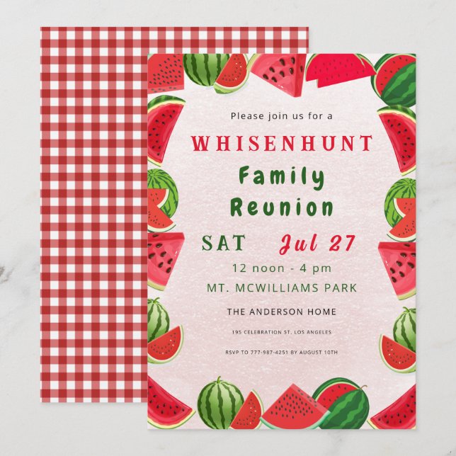 Summer Watermelons Frame | Checks Family Reunion Invitation (Front/Back)