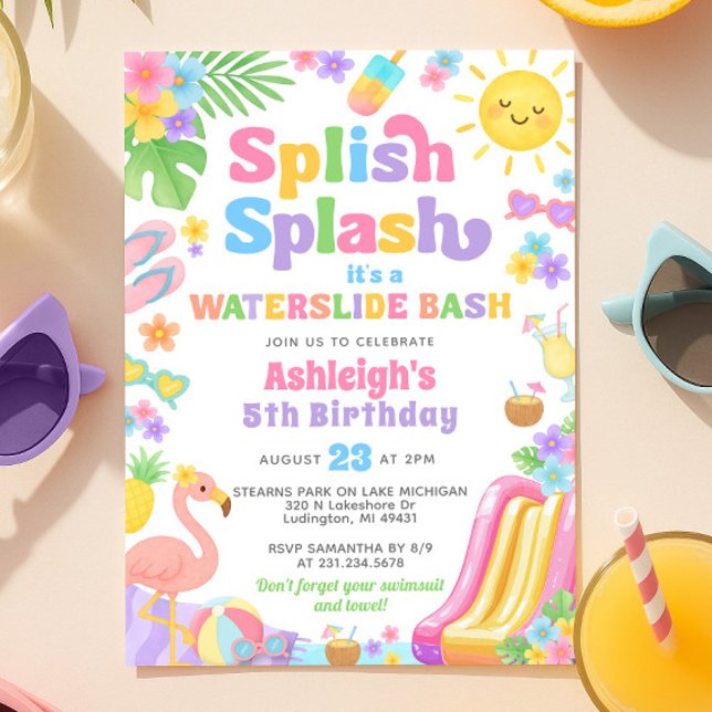 Summer Waterslide Girl Birthday Party Invitation (Summer Waterslide Girl Birthday Party Invitation
)