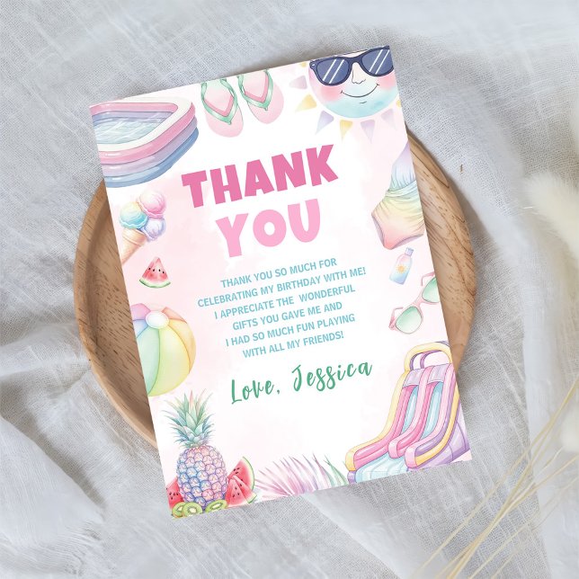 Summer Waterslide Girl Birthday Party Thank You Card (Creator Uploaded)