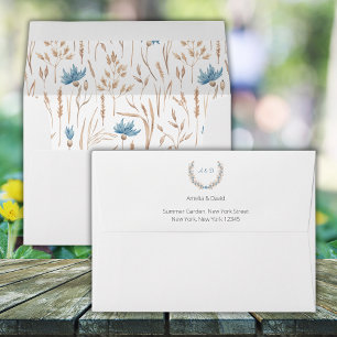 Summer Wedding Azure Blue Wildflowers Minimalist Envelope