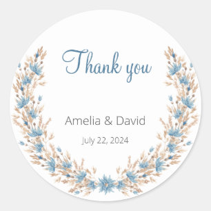 Summer Wedding Blue Wildflower Grass Wreath Classic Round Sticker