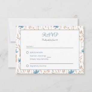 Summer Wedding Blue Wildflowers Dried Grass Wreath RSVP Card