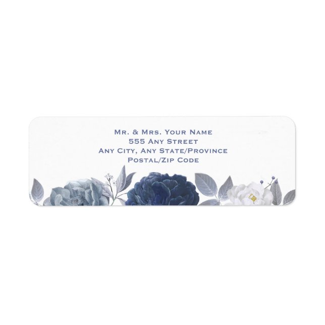Summer Wedding Bright Blue Floral Return Address Label (Front)