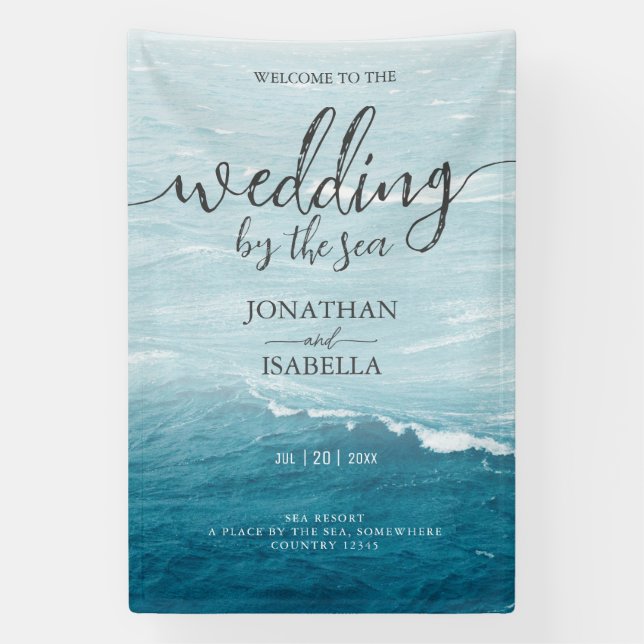 Summer wedding by the blue wavy sea ombre ocean banner (Vertical)