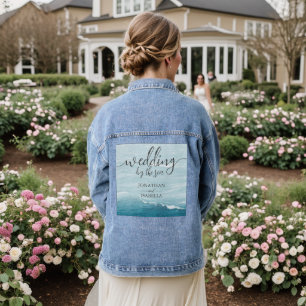 Summer wedding by the blue wavy sea ombre ocean denim jacket