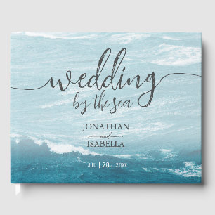 Summer wedding by the blue wavy sea ombre ocean guest book