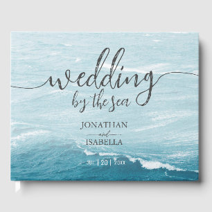 Summer wedding by the blue wavy sea ombre ocean guest book