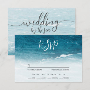 Summer wedding by the blue wavy sea ombre ocean RSVP card