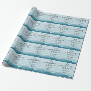 Summer wedding by the blue wavy sea ombre ocean wrapping paper