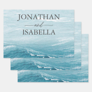 Summer wedding by the blue wavy sea ombre ocean wrapping paper sheet