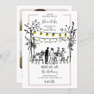 Summer Wedding hand drawn photo and Qr code Invitation