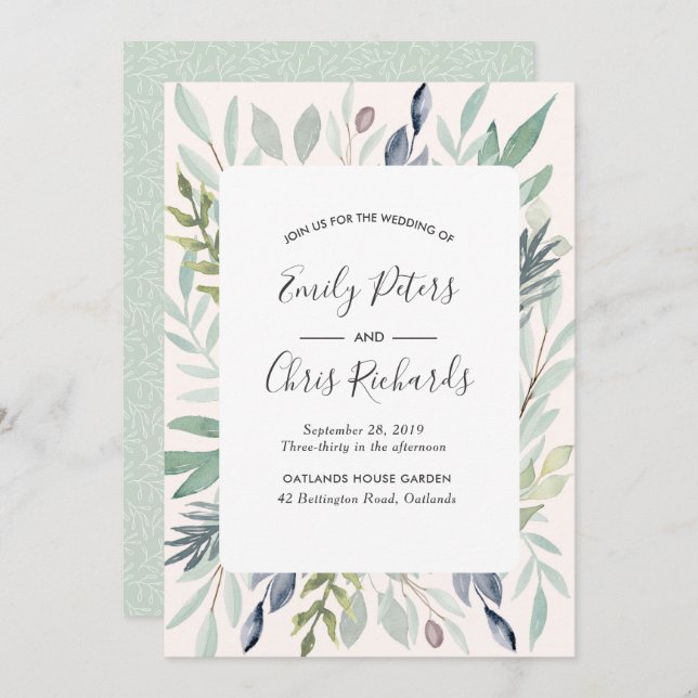 Summer Wedding invitation Green Foliage (Front/Back)