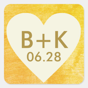 summer wedding love heart square sticker