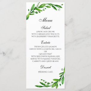 Summer wedding menu outdoor. Green dinner menu