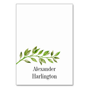 Summer wedding place card. Green botanical seating Table Number