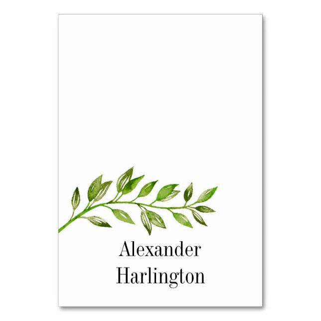 Summer wedding place card. Green botanical seating Table Number (Front)
