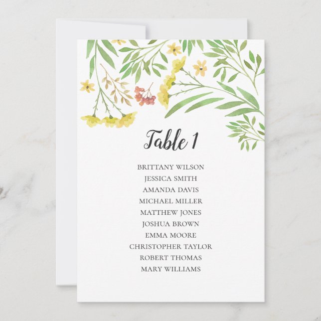 Summer wedding seating chart. Floral table plan Invitation (Front)