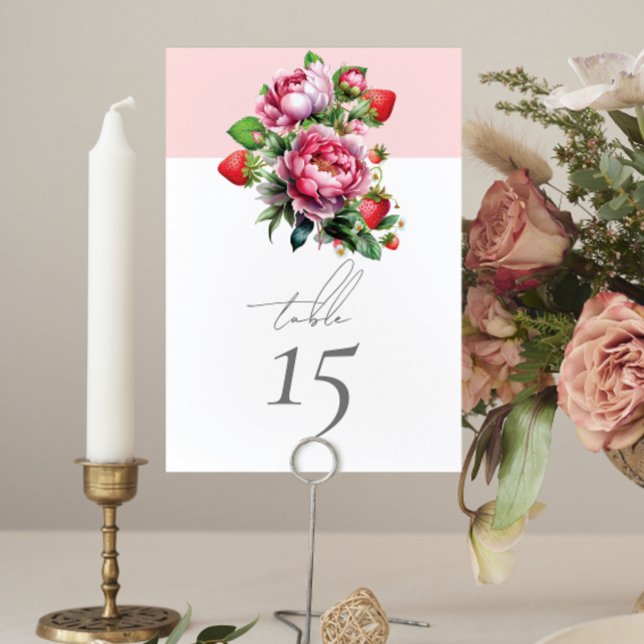 Summer Wedding Strawberry and Peonies Table Number (Creator Uploaded)