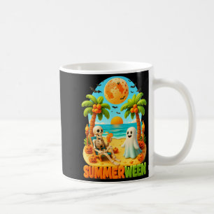Summer-ween Skeleton Ghost Beach Palm Halloween Coffee Mug