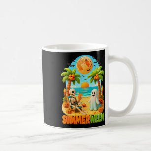 Summer-ween Skeleton Ghost Beach Palm Halloween Su Coffee Mug