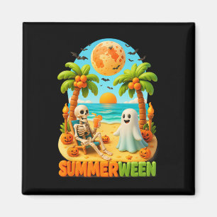 Summer-ween Skeleton Ghost Beach Palm Halloween Su Magnet