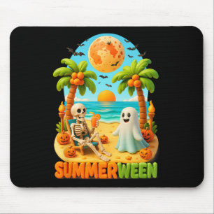 Summer-ween Skeleton Ghost Beach Palm Halloween Su Mouse Pad