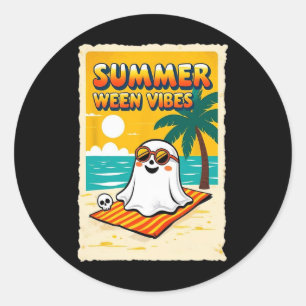 Summer Ween Vibes Ghost Beach Fun Halloween Teesum Classic Round Sticker
