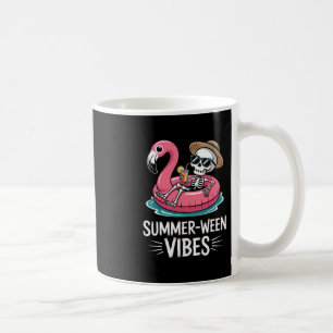 Summer-ween Vibes Skeleton Floating Flamingo Drink Coffee Mug
