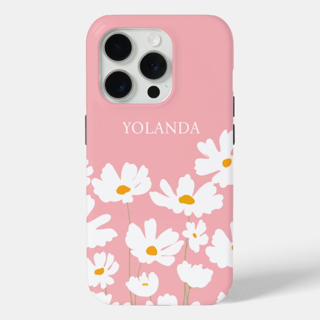 Summer White Cosmos Flowers Custom Name  Case-Mate iPhone Case (Back)