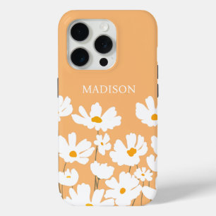Summer White Cosmos Flowers Custom Name iPhone 15 Pro Case