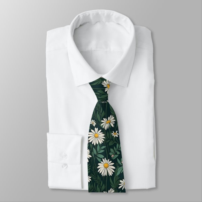 Summer White Daisy Meadow Tie (Tied)