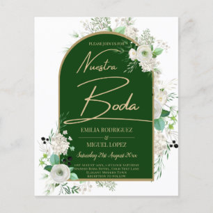 Summer White Roses Emerald Green Arch Wedding Flyer