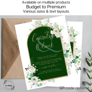 Summer White Roses Emerald Green Arch Wedding Inv Flyer