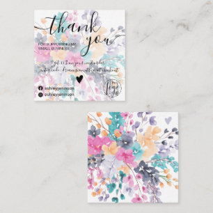 Summer wild floral watercolor order thank you square business card