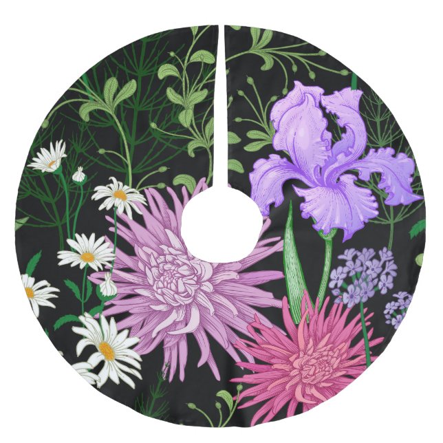 Summer Wild Flowers Seamless Sketch Brushed Polyester Tree Skirt (Front)